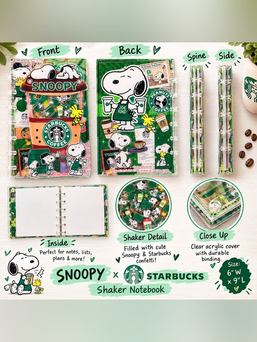 Snoopy Starbucks Shaker Notebook - Picture 2 of 2